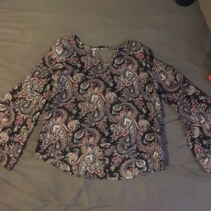 Paisley open back bell sleeve blouse